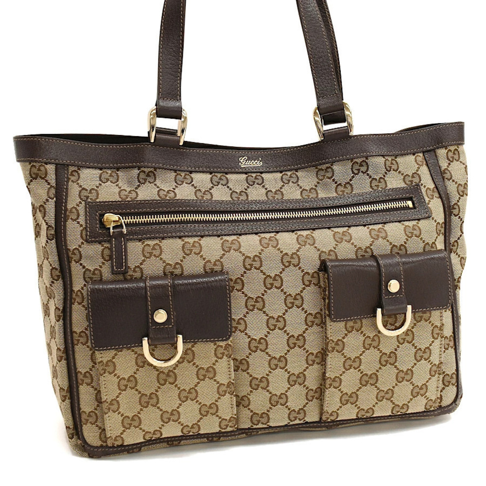 Gucci Tote Bag GG Canvas Jacquard Leather Beige Cream Brown